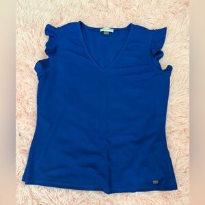 Calvin Klein Blue V-Neck Ruffle Sleeve Tank